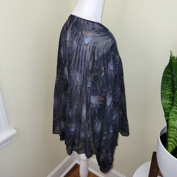 Vince Deco Blue Sheer Floral Pleated Blouse Top Women's S - Picture 6 of 13